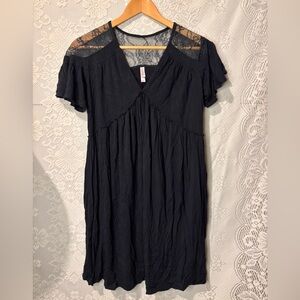 💋3 for $25 Exhilaration Black Lace Shoulder Babydoll Dress Boho Flowy Mini